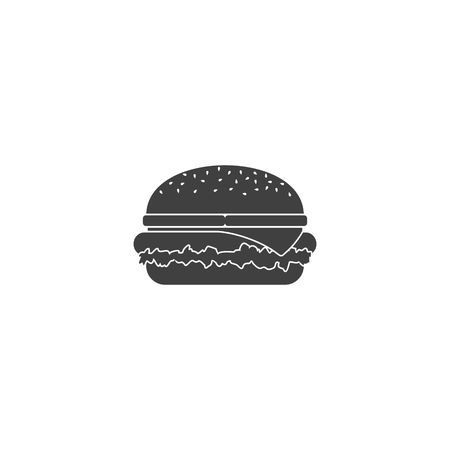 Black hamburger icon isolated on white background. Grilled sandwich burger icon with cheese and snack big burger american cheeseburger delicious cuisine. Classic tasty restaurant fast food.のイラスト素材