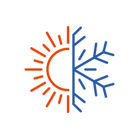 Hot and cold icon isolated on white background. Sun and snowflake symbol illustrationのイラスト素材