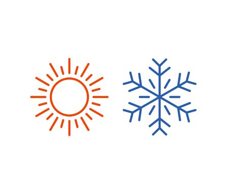 Hot and cold icons isolated on white background. Sun and snowflake symbol illustrationのイラスト素材