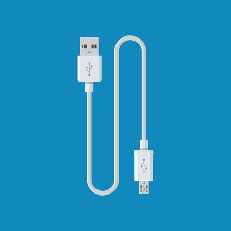 USB cable cord icon for web on blue backround. Computer peripherals connector or smartphone recharge supplyのイラスト素材