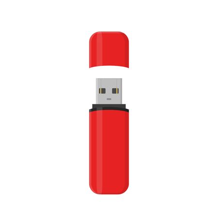 Flash drive USB memory stick isolated on white background in flat style.のイラスト素材