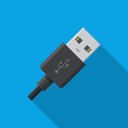 USB cable connector cord icon on blue background in flat style.の写真素材