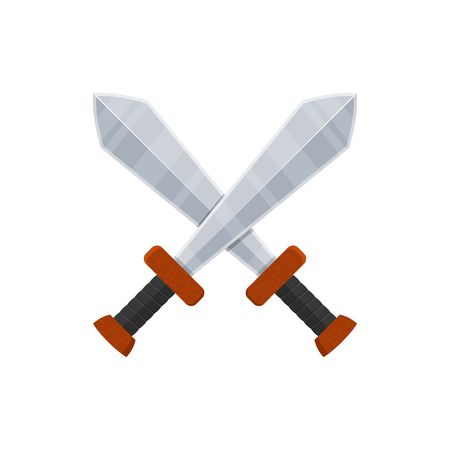 Crossed swords icon in flat style isolated on white background. Arms vector illustrationのイラスト素材