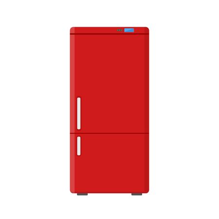 Red household appliances fridge isolated on white background. Electronic device refrigerator. Home appliance freezer vector illustration.のイラスト素材