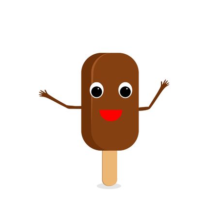 Funny and cute Ice cream character isolated on white background. Ice cream with smiling human face vector illustration. Kids restaurant menuのイラスト素材