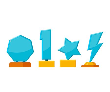 Set trophy winner award collection isolated on white background. Glass awards in flat style. Prizes and rewards made of glass and gold vector illustration.のイラスト素材