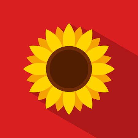 Sunflower icon in flat style with long shadow on red background. Vector Illustrationのイラスト素材
