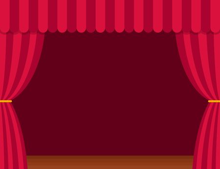 Stage curtains with brown wooden floor in flat style. Theater vector illustration.のイラスト素材