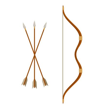 Bow and arrows isolated on white background. Archery or hunter tools. Vector illustration.のイラスト素材