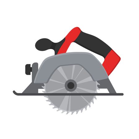 Electric Circular saw wood cutter isolated ot white background. Professional instrument, working tool. Vector illustrationのイラスト素材