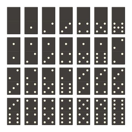 Black domino full set. Classic game dominoes in flat style. Dominoes bones set 28 pieces Vector illustrationのイラスト素材