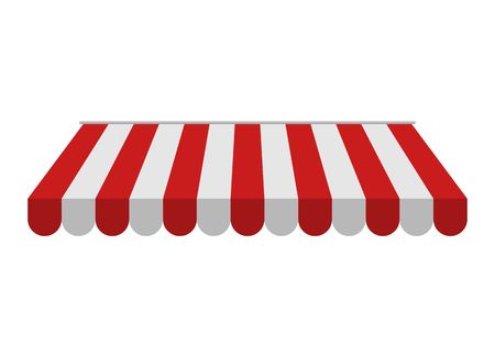 Awning isolated on white background. Striped red and white sunshade for shops, cafes and street restaurants. Outside canopy from the sun. Vector illustrationの写真素材