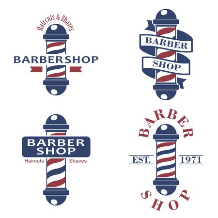 Barber shop poles set. Hairdressing saloon icons isolated on white background. Barbershop sign and symbol.のイラスト素材