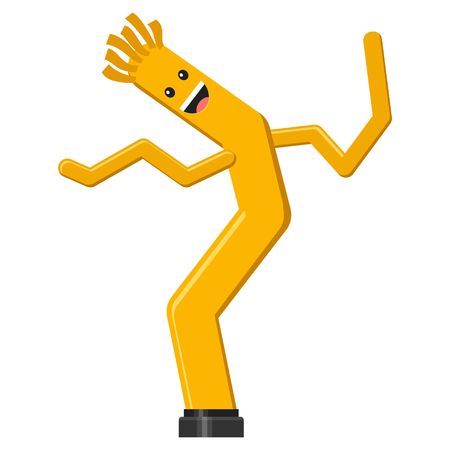 Dancing inflatable yellow tube man in flat style isolated on white background. Wacky waving air hand for sales and advertising. Vector illustrationのイラスト素材