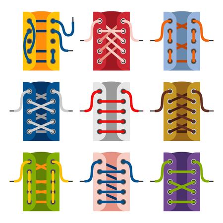 Laces shoes icons isolated on white background. Schemes of tying shoelaces. lacing vector illustrationのイラスト素材
