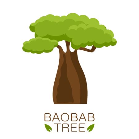African Baobab tree icon with text isolated on white background. Vector illustrationのイラスト素材