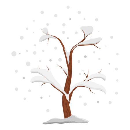 A Bare winter tree in the snow isolated on white background. Vector Illustrationのイラスト素材