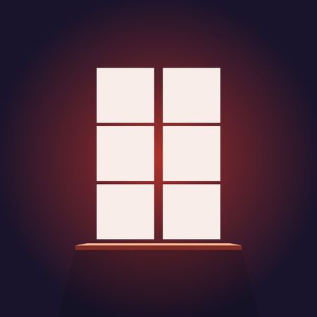Window in a dark room with light. Dusk view, red shades. Vector illustrationのイラスト素材