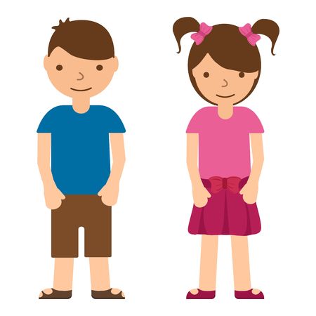 Cute children on white background. Boys and girl in flat style. Teenager vector illustrationのイラスト素材