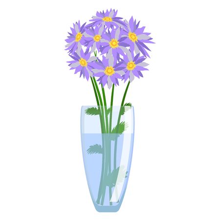 Glass Vase with flowers vector isolated on white background. Modern transparent made of glass vase or cup. Vector Illustrationのイラスト素材