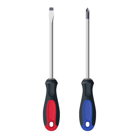 Realistic screwdriver isolated on white background. Hand tools for repair and construction. Crosshead  screwdriver, Vector illustrationのイラスト素材