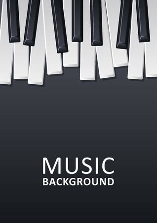 Musical black background with piano keys and text. Graphic design template can be used for background, backdrop, banner, brochure, leaflet, publication. Music festival poster template. Vectorのイラスト素材