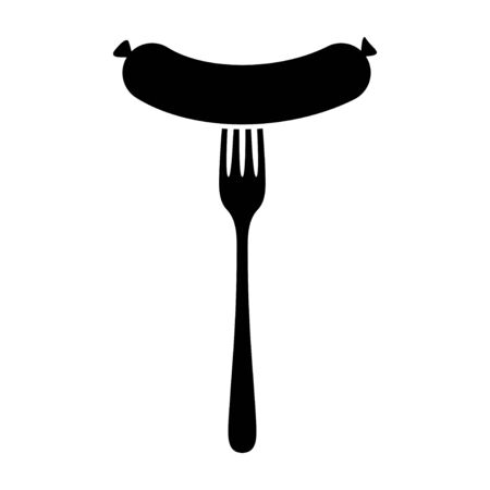 Grilled sausage on a fork icon isolated on white background. Meat food vector illustrationのイラスト素材