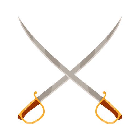 Cavalry sabers icon with gold handle isolated on white background. Steel arms, medieval weapon. Vector illustrationのイラスト素材