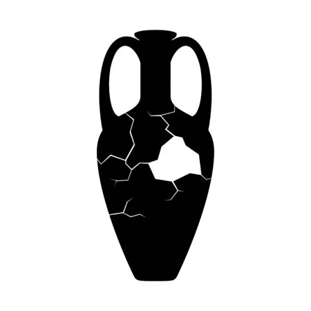 Broken ancient amphora icon with two handles. Antique clay vase jar, Old traditional vintage pot. Ceramic jug archaeological artefact. Greek or Roman vessel pottery for wine or oil. Vectorのイラスト素材