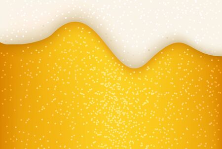 Beer with foam and bubbles, lager beer background. Poster template of seamless realistic craft beer, alcohol drink. Vector illustrationのイラスト素材