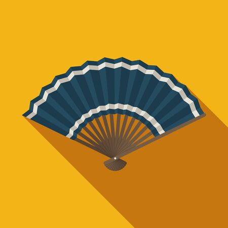 Blue hand fan icon on yellow background, Japanese and Chinese folding fan, Traditional Asian paper geisha fan. Vector illustrationのイラスト素材