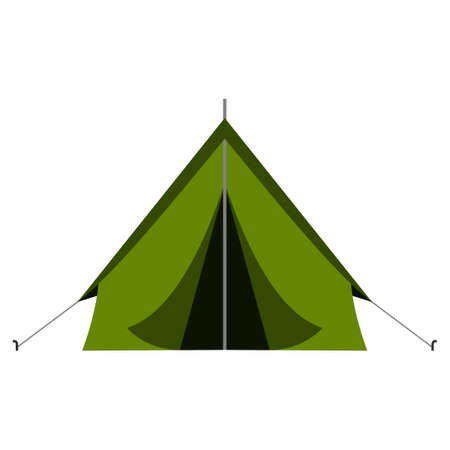 Green camping tourist tent in outdoor travel in flat style on white background. Vector illustration for nature tourism, journey, adventure.のイラスト素材