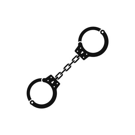 Handcuffs icon for detaining criminals isolated on white background. Outfit of a policeman. Element of police and prison icon of arrest of offender. Restriction of freedom. Shackles for the handのイラスト素材
