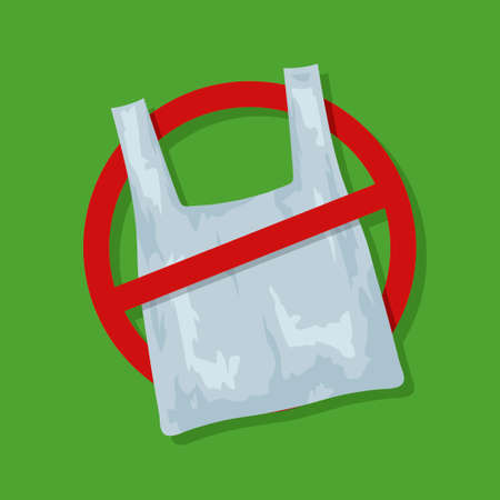 No plastic bags sign concept illustration. Stop pollution eco symbol icon, plastic bag ban forbidden...