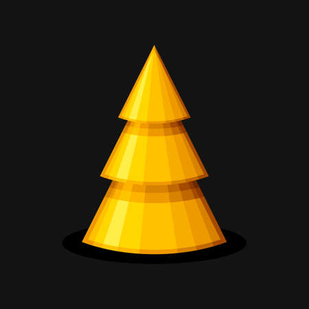 Golden Christmas tree cone shape on black background. Xmas and New Year decorative ornaments. Design Greeting card, Christmas background, poster, banner. Vector illustartionのイラスト素材