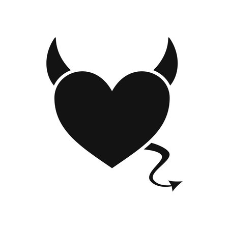 Heart with devil horns and a tail icon isolated on white background, Devil love. Valentine Day concept, Vector illustrationのイラスト素材
