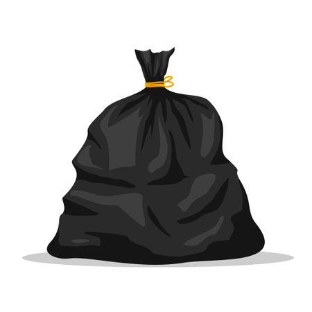 Plastic garbage bag icon isolated on white background. Black container for trash isolated on white. Garbage recycling and utilization equipment. Waste management. Vector illustrationのイラスト素材