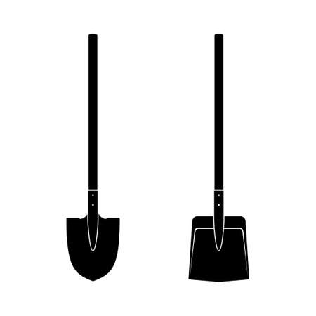 Shovel and spade icon isolated on white background. Work tool for outdoor activities, digging, gardening. Construction equipment. Vector illustrationのイラスト素材