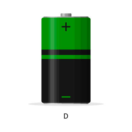 Alkaline battery D isolated on white background. Rechargeable battery energy storage cells flat modern style. Vector illustrationのイラスト素材