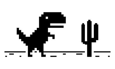 Pixel art of dinosaur and cactus icon isolated on white background. Offline error for internet. Character game vector illustrationのイラスト素材