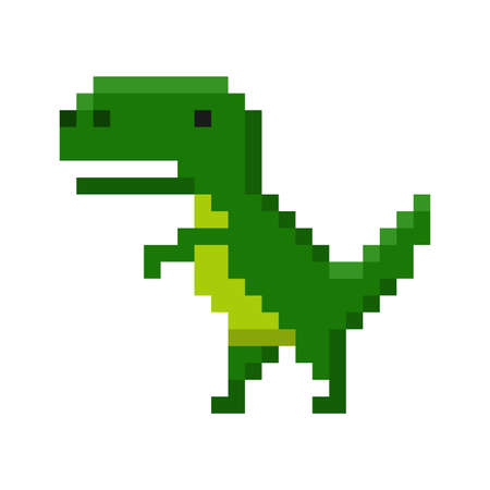 Pixel art of dinosaur icon isolated on white background. Big cheerful prehistoric green tyrannosaurus. Character game vector illustrationのイラスト素材