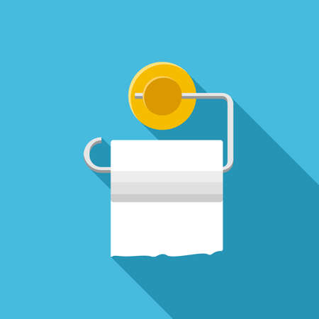 Toilet paper roll with holder with long shadow in flat style on blue background. Vector illustrationのイラスト素材