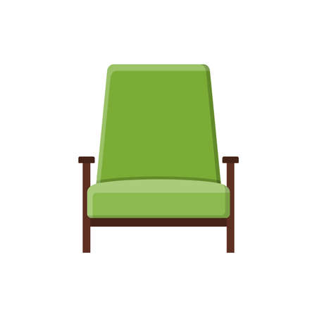 Stylish green comfortable armchair in flat style isolated on white background. Part of the interior of a living room or office. Soft furniture for rest and relaxation. Vector illustrationのイラスト素材