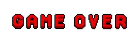 Game Over in retro pixel art style isolated on white background. Concept of level final in virtual...