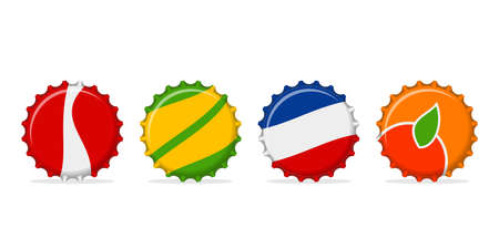 Colorful bottle caps set isolated on white background. Labels in the form of bottle aluminum caps, Soda or juice bottle tops icon. Vector illustrationのイラスト素材