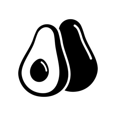 Avocado icon whole and half isolated on white background. Avocado fruit with seed food icon. Summer fruits for a healthy lifestyle. Organic fruits. Vector illustration.のイラスト素材