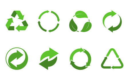 Recycling icons set isolated on white background. Arrow that rotates endlessly recycled concept. Recycle eco symbol, Ecology icons collection recycling garbage. Vector illustrationのイラスト素材