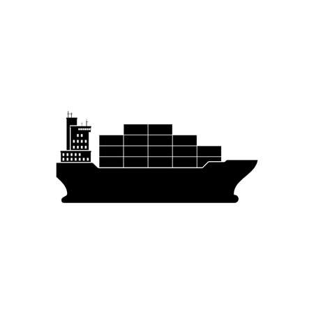 Cargo ship with containers icon isolated on white background. Freight transport with loaded container ship. Import and export maritime logistic service. International delivery concept. Vectorのイラスト素材