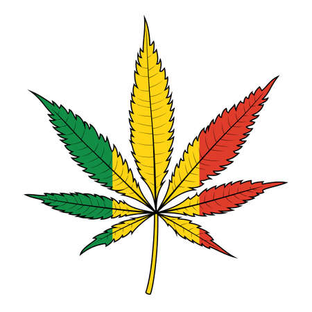 Marijuana leaf icon with rastafarian colors isolated on white background. Cannabis symbol modern. Natural hemp. Addiction smoke weed drugs. Rasta vector illustrationのイラスト素材