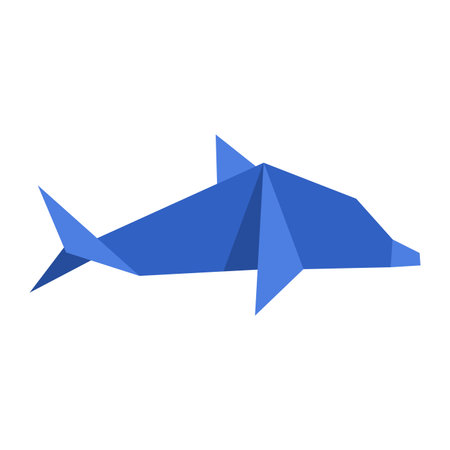 Origami paper Dolphin in a flat style isolated on white. Art of paper folding. Japan origami crane. Paper figure dolphin toy icon. Cartoon geometric wild animal shaped figures. Vector illustrationのイラスト素材